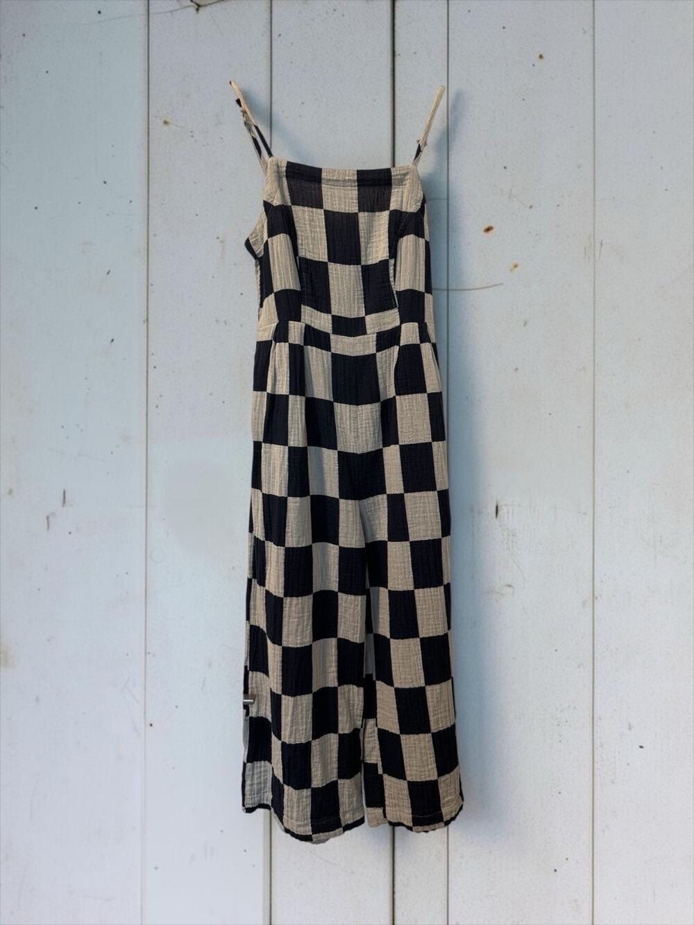 Brixton Women's Mykonos Jumpsuit Checkerboard Size XS One Piece Wide Leg Navy